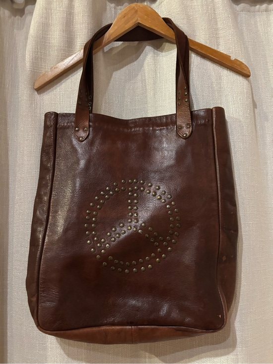 Vintage Handbags - Vintage Classic Brown Leather Studded Tote Bag